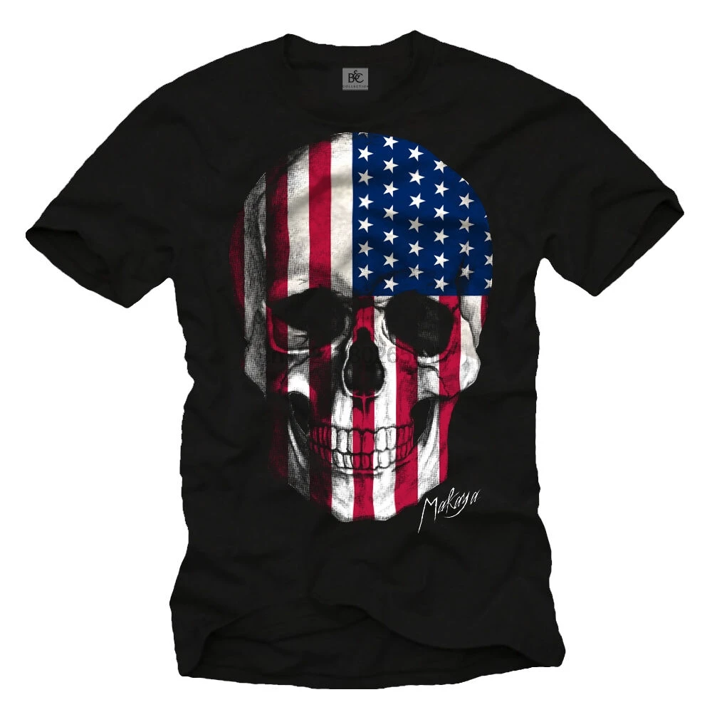 Винтажный с флагом США Мужская рубашка WHIT AMERICA SKULL DESIGN американская