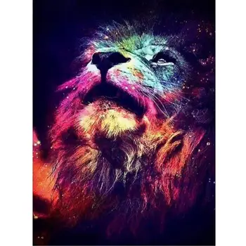 

5D Diamond Painting Full Kit, Crystal Rhinestone Pasted Embroidery Pictures Arts Craft for Home Wall Decor - Colorful Lion 30x40