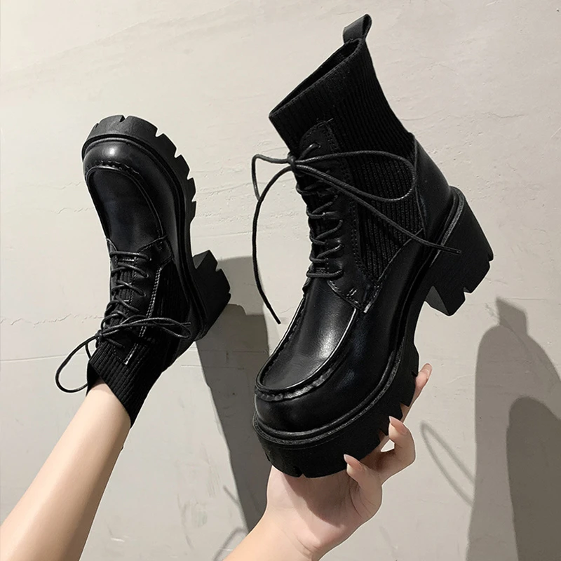 Rock Shoes Botas de diseñador de lujo para mujer, botines de media pantorrilla media pantorrilla, de algodón, de punta redonda, para otoño, a media pantorrilla| - AliExpress