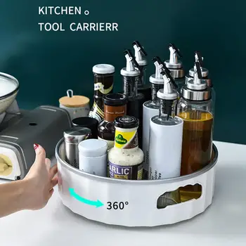 

Kitchen Round Storage Box Spice Bottle Storage Tray 360 Rotating Non-slip Fruit Container Cosmetic Desktop Shelf