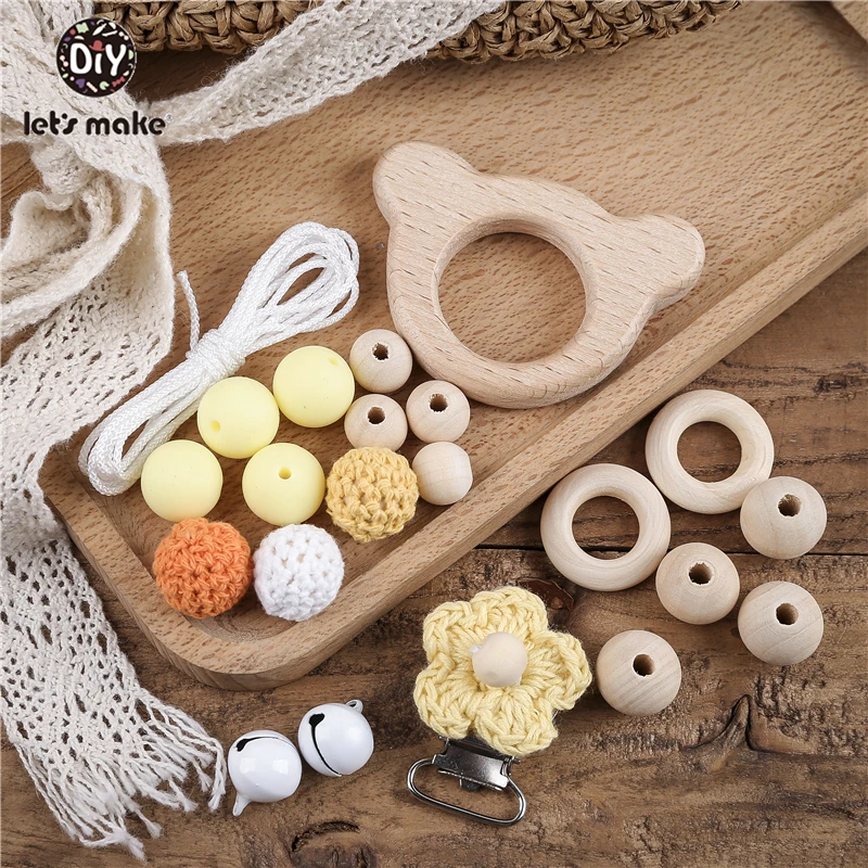 Let's make baby products буковое дерево силиконовый Прорезыватель 1 Набор крючком цветок