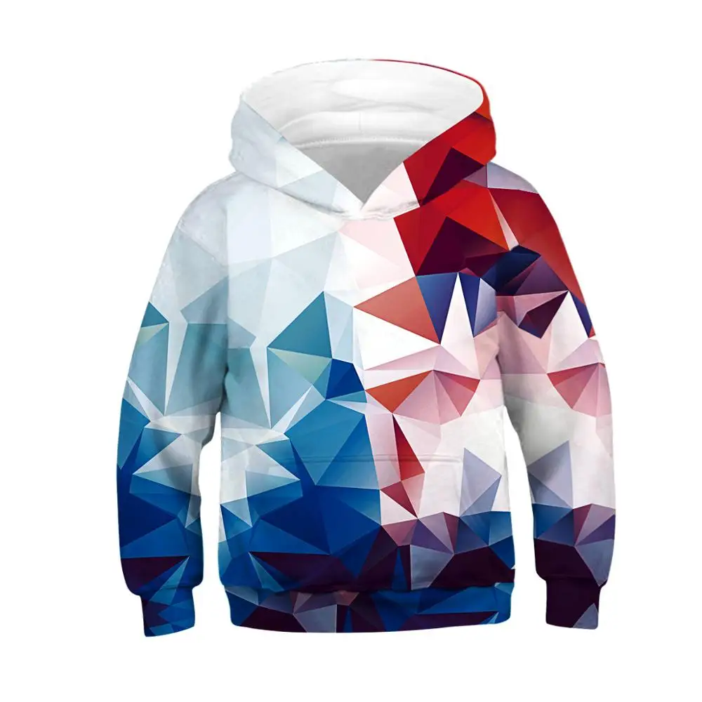  New Spring Autumn Colorful Diamond 3D Print Hooded Sweatshirt Boy For 10 12 Yeras Hoodies Girls Tee