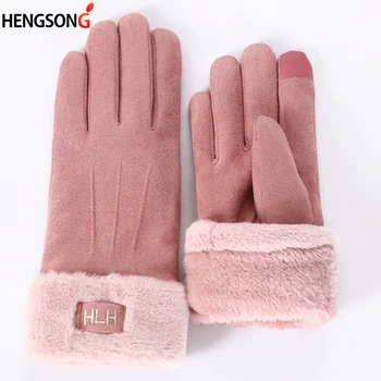 

New Winter Female Warm Glove Cashmere Cute Bear gloves Mittens Double thick Plush Wrist Women Touch Screen Driving Gloves
