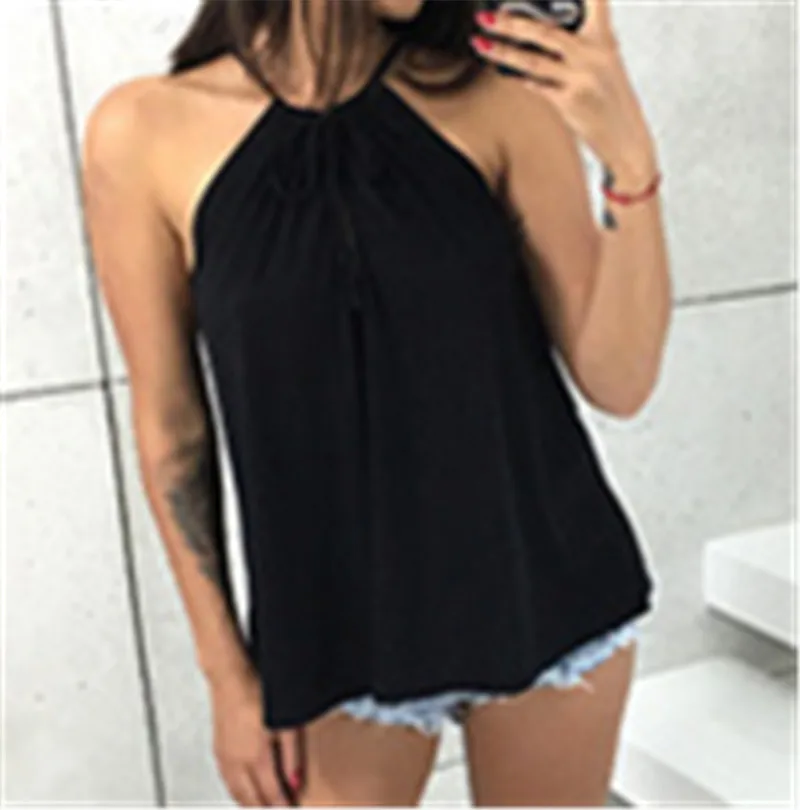 Halterneck топ Slim Fit сексуальные жилеты для вечеринки Холтер женские осенние повседневные элегантные эластичные современные женские майки - Цвет: Черный
