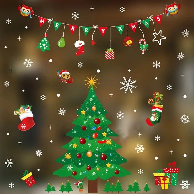 

Hot 1Set Christmas Stickers Xmas Merry Christmas Popular Wall Christmas Decoration For Home Happy New Year Window