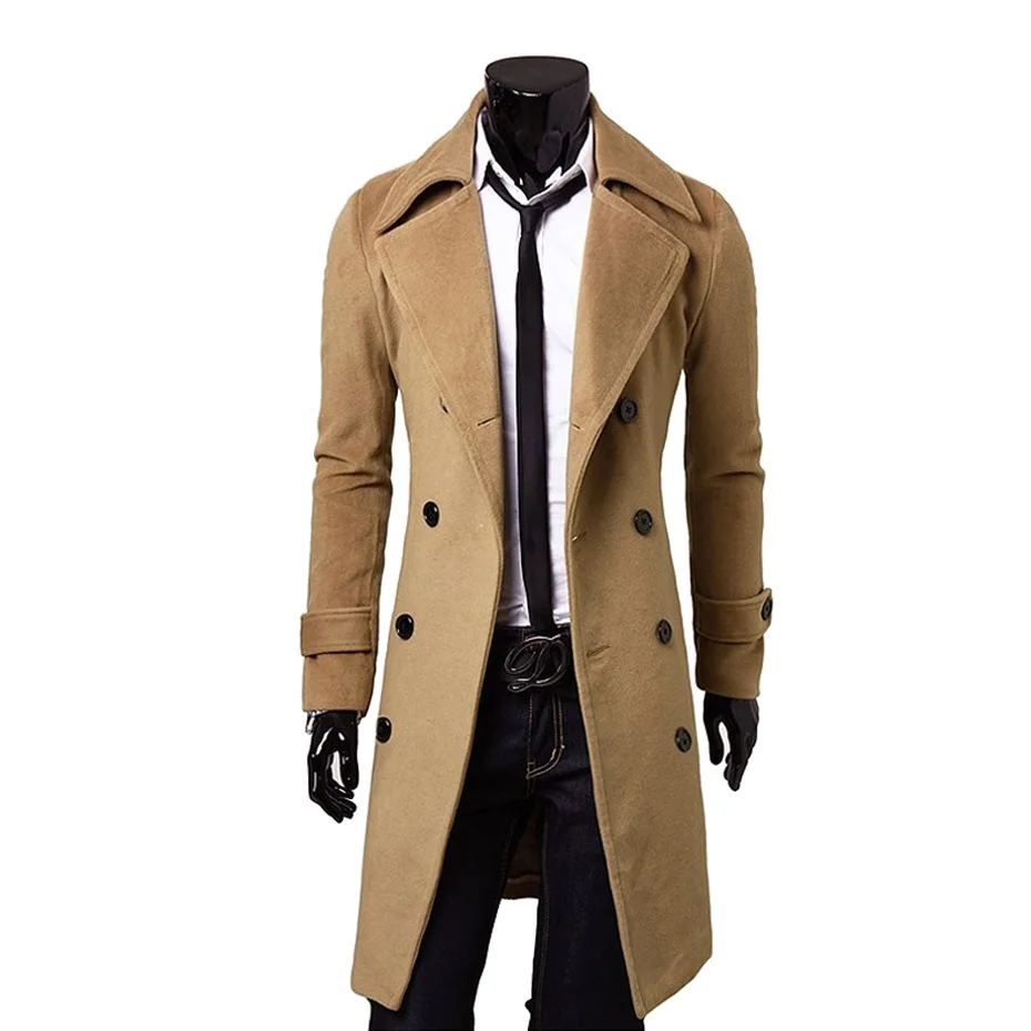 Новинка, мужское шерстяное пальто Geek, двубортное Мужское пальто с длинным рукавом, зимнее приталенное однотонное Мужское пальто