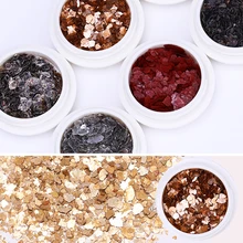 1 Box Champagne Gold Irregular Meteorite Fragment Nail Flakies Silver Red Micas Sheets Nail Art 3D Decorations Nail Sequins