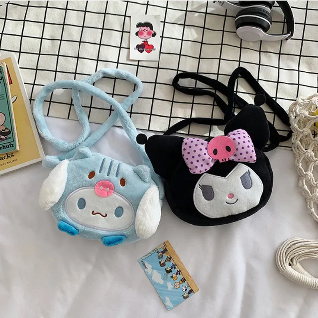 Kawaii Sanrio Plush Kuromi Cinnamoroll Plushie Bag Anime Messenger Bag Soft Coin Purse Cute Stuffed Animals Toys for Girls Gifts 1