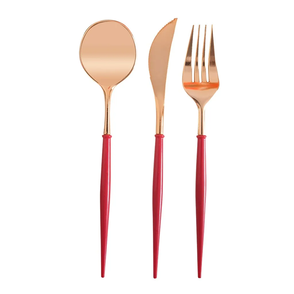 5 set Plastic Rose Gold Tableware Set Cutlery Western Food Tableware Teaspoon Luxury Knife fork spoon dessert Party Supplies