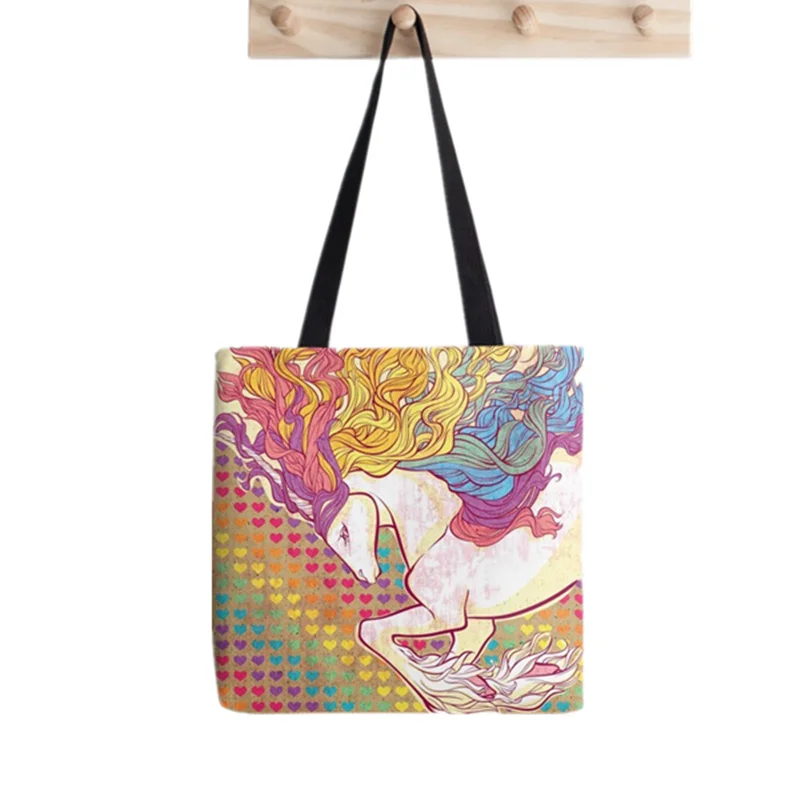 Shopper Rampant Rainbow Charging Printed Tote Bag women Harajuku shopper handbag girl Shoulder shopping bag Lady Canvas Bag