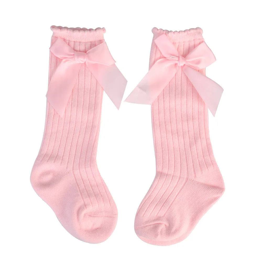 Spring Newborn Baby Girls Socks Mesh Cute Bow Princess Baby Girl Stuff Children's Socks Middle Tube Cotton Soft Infant Socks - Цвет: Розовый