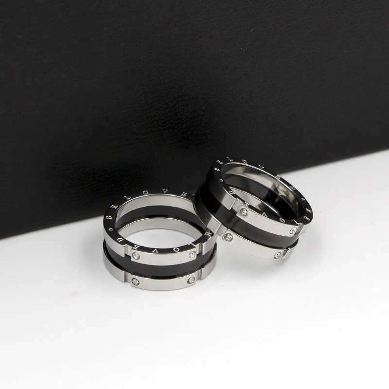 Дизайн, роскошные ювелирные изделия, черные керамические кольца на палец для пар, AAA кубический цирконий, нержавеющая сталь, розовое золото, Брендовое кольцо для копирования