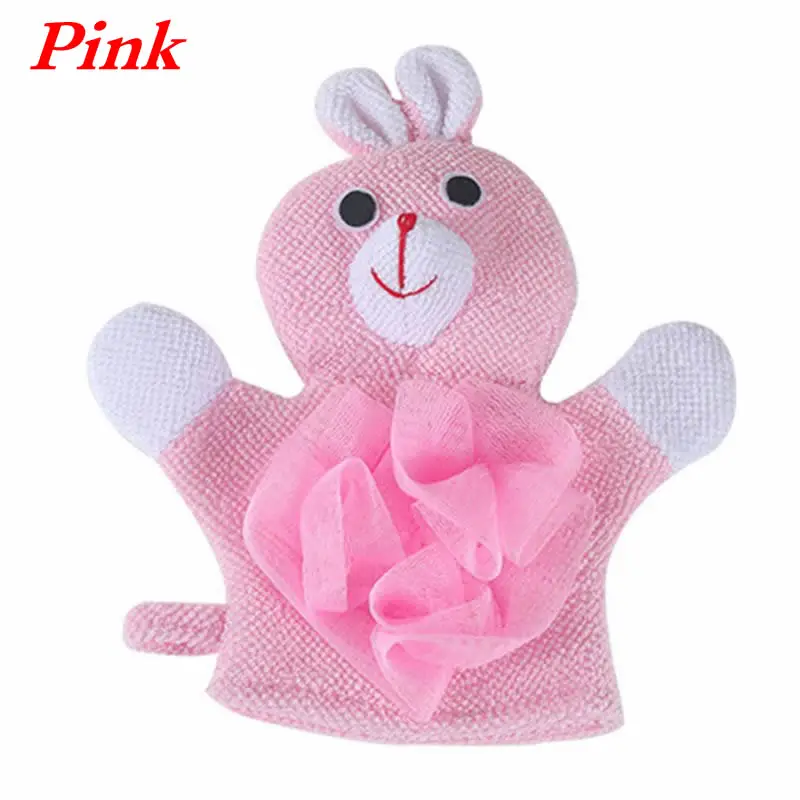 Pink Детское банное полотенце, двустороннее, с цветочным принтом, два в одном, перчатки, милый рисунок, сзади, артефакт, мягкие перчатки для ванной - Цвет: Pink
