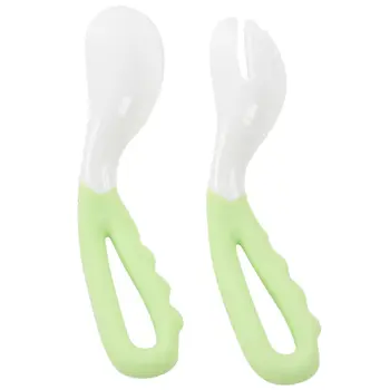 

2 Pcs Baby Kids Infant Self-feeding Flatware Training PP Bent Fork Spoon Set