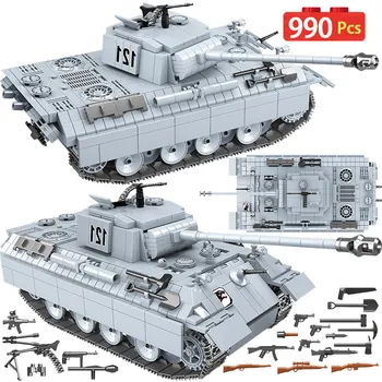 

990PCS Military Panther Tank 121 Building Blocks For Technic City WW2 Tank Soldier Weapon Army 100064 Bricks Kids Toys