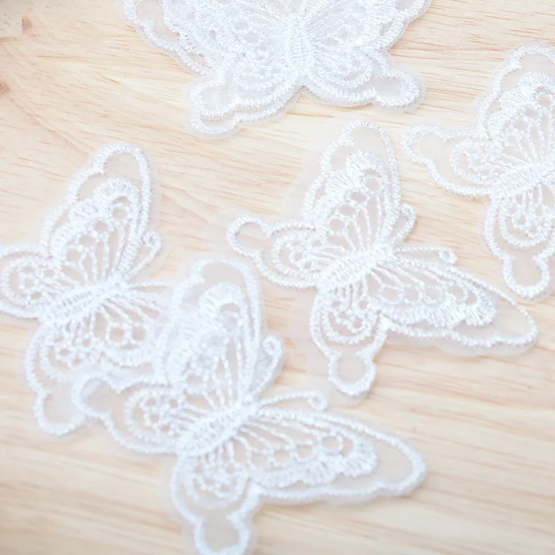 

30pcs/Lot Embroidered White Butterfly Applique Fabrics Patch Chiffon dress Skirt Hole Repair Sewing Tulle Fabrics