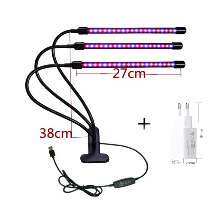 3 head 5V usb Set Светодиодный светильник для выращивания растений, полный спектр, светильник ing Fitolampy для комнатных растений, цветов, выращивания растений, фито-лампа - Испускаемый цвет: 3 head 5V usb Set