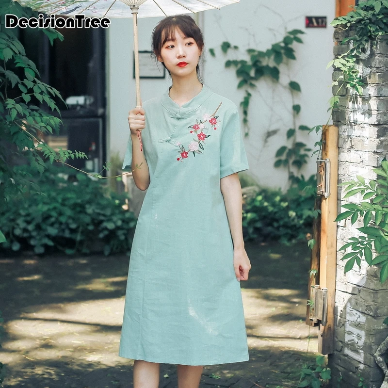 

2019 chinese dress cheongsam qipao half sleeve short qipao vintage chinese style Mandarin Collar chinese traditional Vestidos