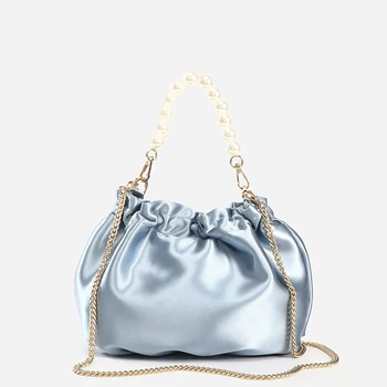 

New 2020 pearl bag for ladies Silk satin cloud pack Fashion tote bag Chain slant crossbody bag