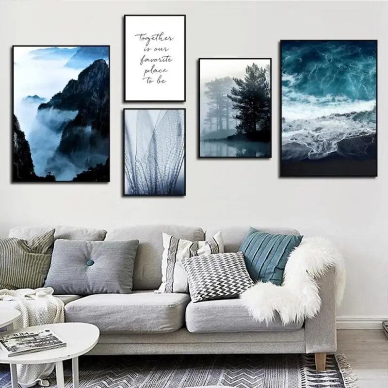 Настенная картина с изображением гор постер на холсте пейзажа голубого пляжа