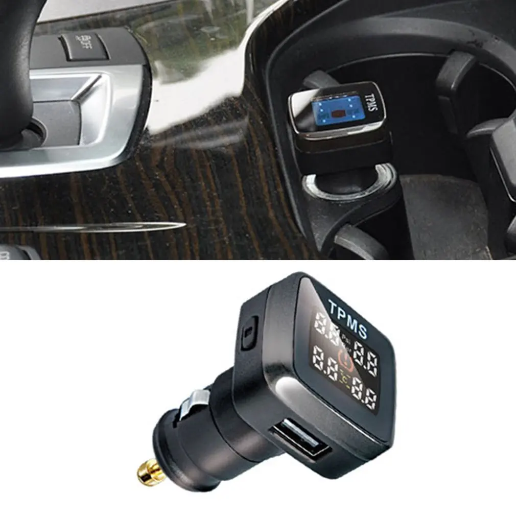 Универсальная автомобильная система контроля давления в шинах TPMS в режиме реального времени, прикуриватель с ЖК-дисплеем и цифровым дисплеем, автоматическая система охранной сигнализации