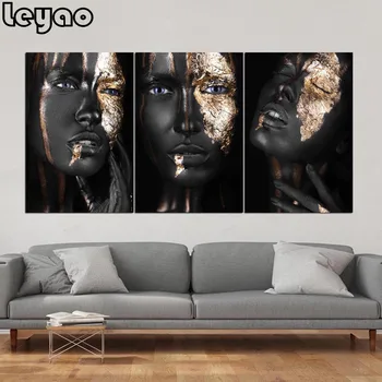 

Golden Black Girl Diamond Embroidery 3 pieces African woman DIY Diamond Painting Full Square Round Diamond Mosaic Cross Stitch