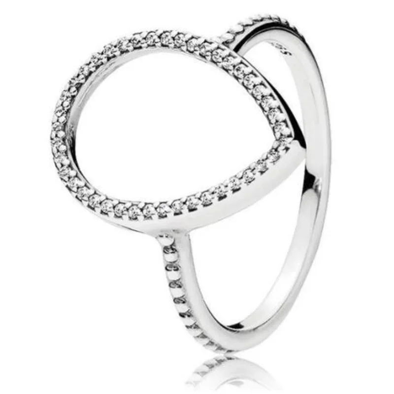 Silver Color Ring Pave Logo Signature With Crystal Pan Rings For Women 925 Wedding Party Birthday Gifts Fine Jewelry