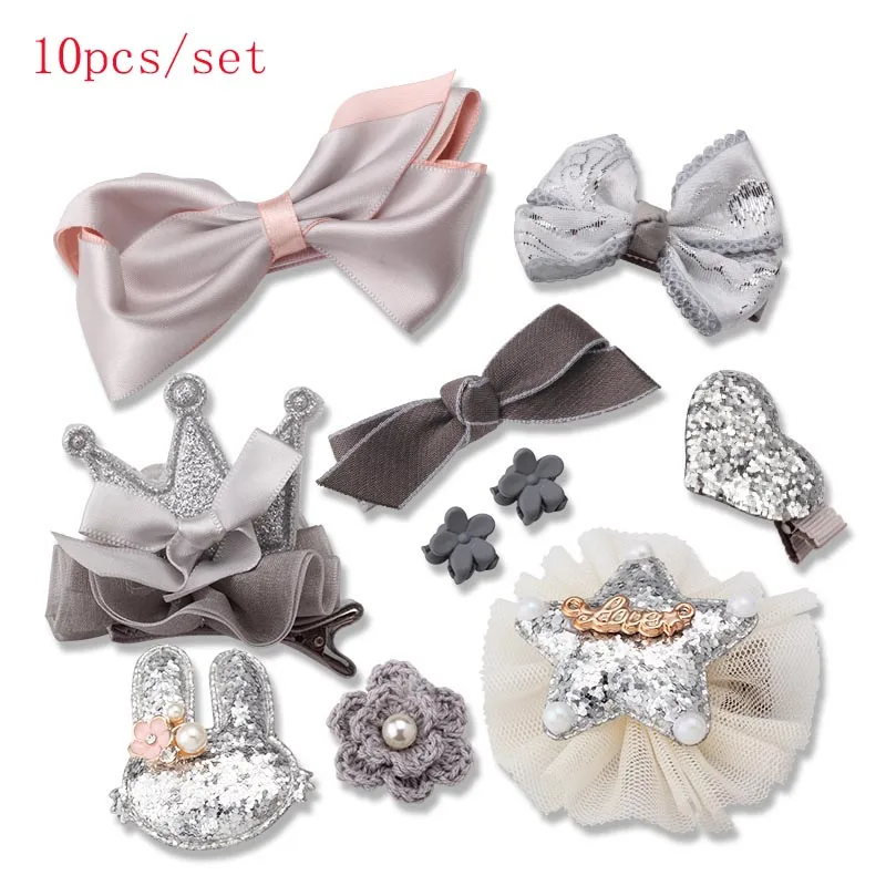 Gray 10PCS 18 шт. набор головных уборов, игрушки для девочек, детские аксессуары, бант из ленты, заколка для волос, заколки для волос, платье принцессы, красивая и модная игрушка - Цвет: Gray 10PCS