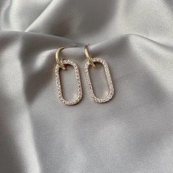 

New Korean Contracted Temperament Crystal Drop Earrings For Women Geometric Fashion Shiny Jewelry Party Gifts