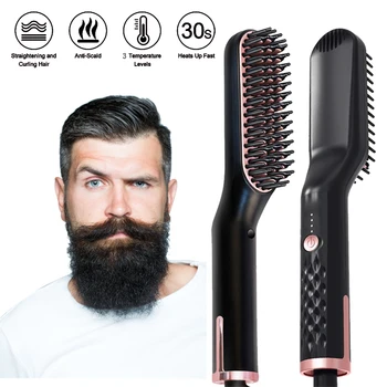 

Hair Straightening Comb Men Beard Straightener Brush Professional Hair Straightener Ceramic Heating Comb Smoothing Iron Brush
