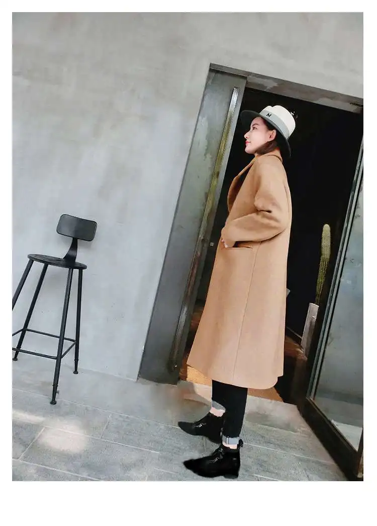 LUZUZI Женское шерстяное пальто зимнее Новое повседневное корейское тонкое плотное длинное пальто длинный рукав костюм воротник женский s плюс размер модные пальто