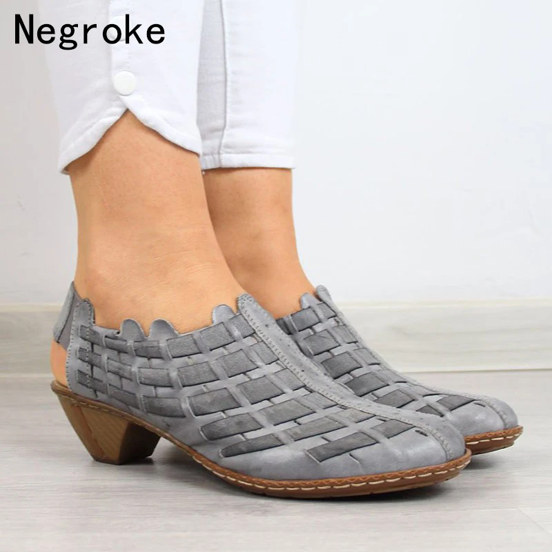 

Womens Boots Casual Ladies Shoes Spring Summer Boots Hand Weaving Leather Buckle Boots High Heeled Zapatos Mujer 2020