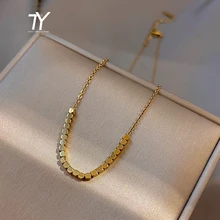 Design titane acier incolore rectangulaire petite particule collier pour femme mode coréenne bijoux fête fille clavicule chaîne