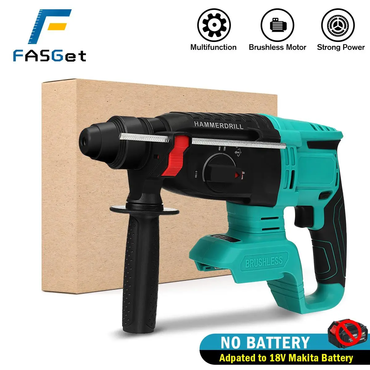 18V Rechargeable Brushless Cordless Rotary Hammer Drill Electric 4 Function Hammer Impact Drill