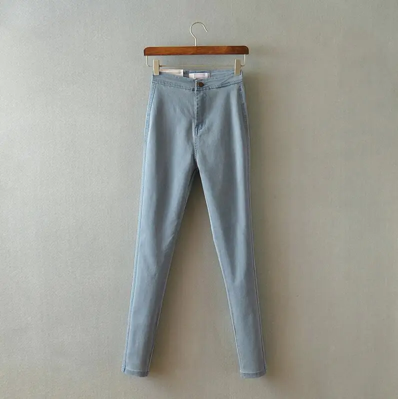 Light Blue Джинсы с высокой талией для женщин, повседневные, тянущиеся, Осенние, джинсовые, узкие, женские, тонкие, эластичные, обтягивающие джинсы, весенние, женские брюки - Цвет: Light Blue