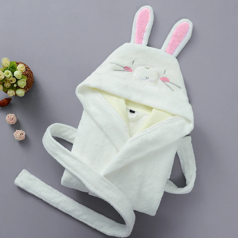 white pink 2 Милый детский мультяшный Халат Махровый Халат с капюшоном для мальчиков и девочек хлопковый зимний теплый халат, мягкая детская повседневная домашняя одежда - Цвет: white pink 2