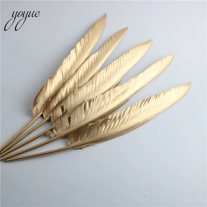 YOYUE 10 шт./партия, золотые гусиные перья, пух 12-14 дюймов/30-35 см, перья для рукоделия, Одежда DIY, свадебные украшения