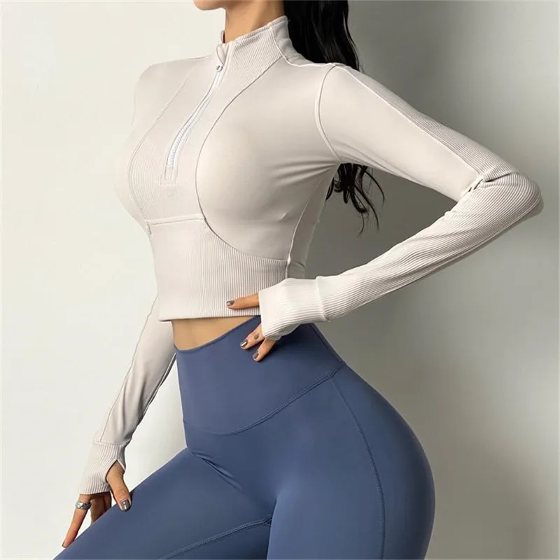 Women half zipper training sports jacket - gym crop tops breathable - cycling running long sleeve fitness yoga sportswear sport9s