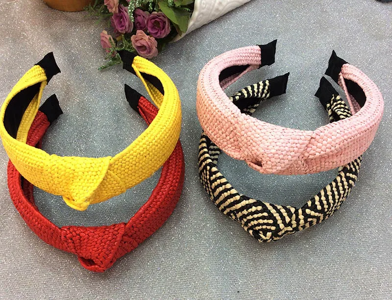 Sequin Patchwork Headband Orange Hairbands Women Color Block Hair Hoop Accessories Bowknot Cross Tie Wide Side