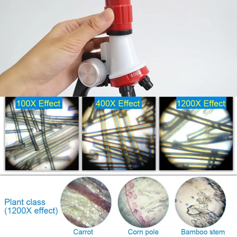 Microscope Kit Lab LED 100X-400X-1200X Home School Educational Toy Gift Refined Biological Microscope For Kids Child