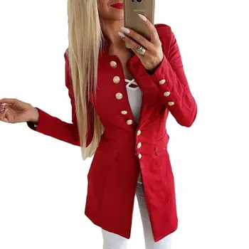

Women's Button Open Front Suit Military Blazer Ladies Office Work Jacket Coat