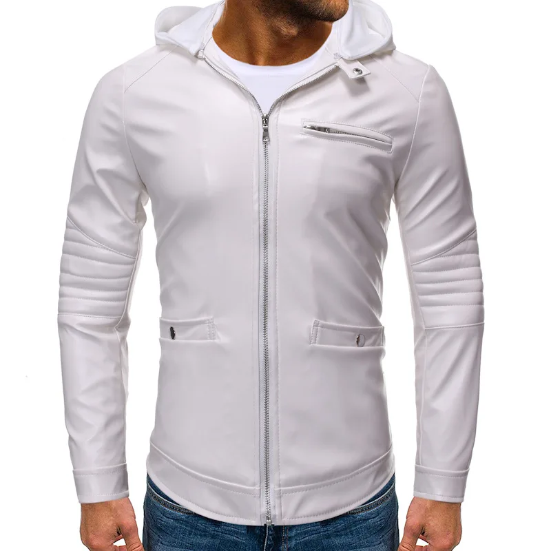 

2019 Autumn And Winter New Style Hot Selling Europe And America Men's Cool Zipper Decorations Casual Solid Color Leather Jacket