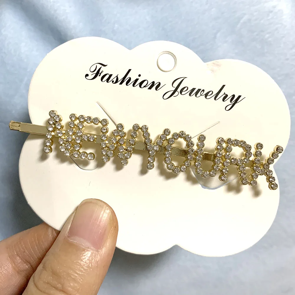 NEWYOURK Gold 1 шт., заколки для волос с кристаллами и буквами, стразы, заколки для волос, заколки для волос, инструменты для укладки волос, аксессуары, ювелирный подарок - Цвет: NEWYOURK Gold