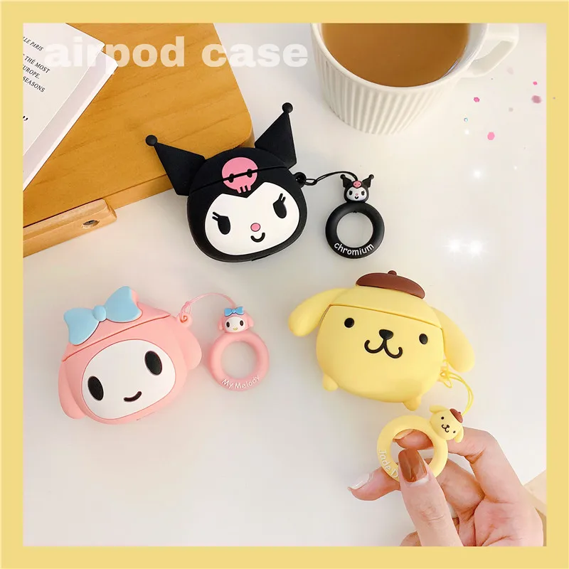 

Cute Cartoon Kuromi Pom Pom Purin My Melody Shockproof Headphone Cases For Apple Airpods 1/2 Silicone Protection Earphone Cover
