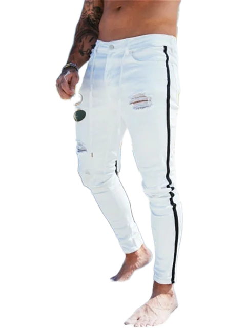 Ripped Pants Fashion White Jeans Men 