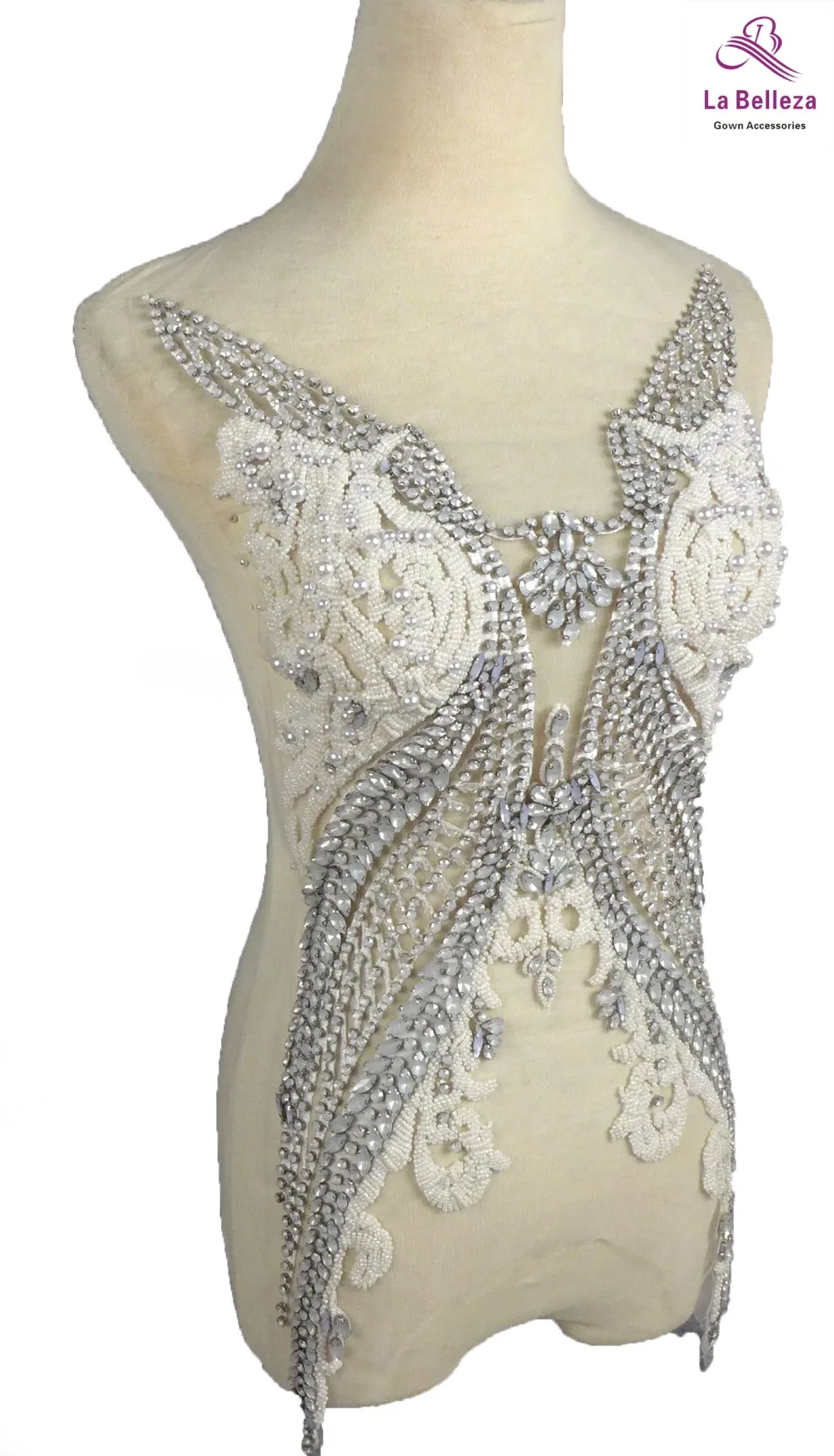 La Belleza красивый большой кусок ручной работы, белый жемчуг Кристалл Стразы патч свадебное платье аппликация аксессуары 33X55 см