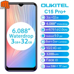 OUKITEL смартфон 4G C15 Pro + 6,088 ''19:9 Android 9,0 celulares, 3 ГБ, 32 ГБ, MT6761, водонепроницаемый сканер отпечатков пальцев, распознавание лица, 5G, WiFi