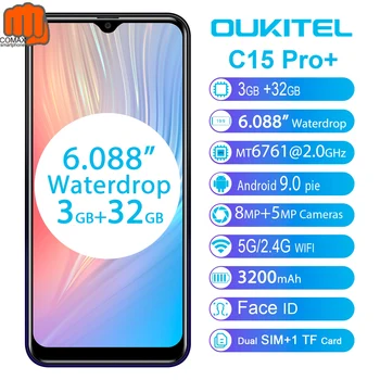 Перейти на Алиэкспресс и купить OUKITEL смартфон 4G C15 Pro + 6,088 ''19:9 Android 9,0 celulares, 3 ГБ, 32 ГБ, MT6761, водонепроницаемый сканер отпечатков пальцев, распознавание лица, 5G, WiFi