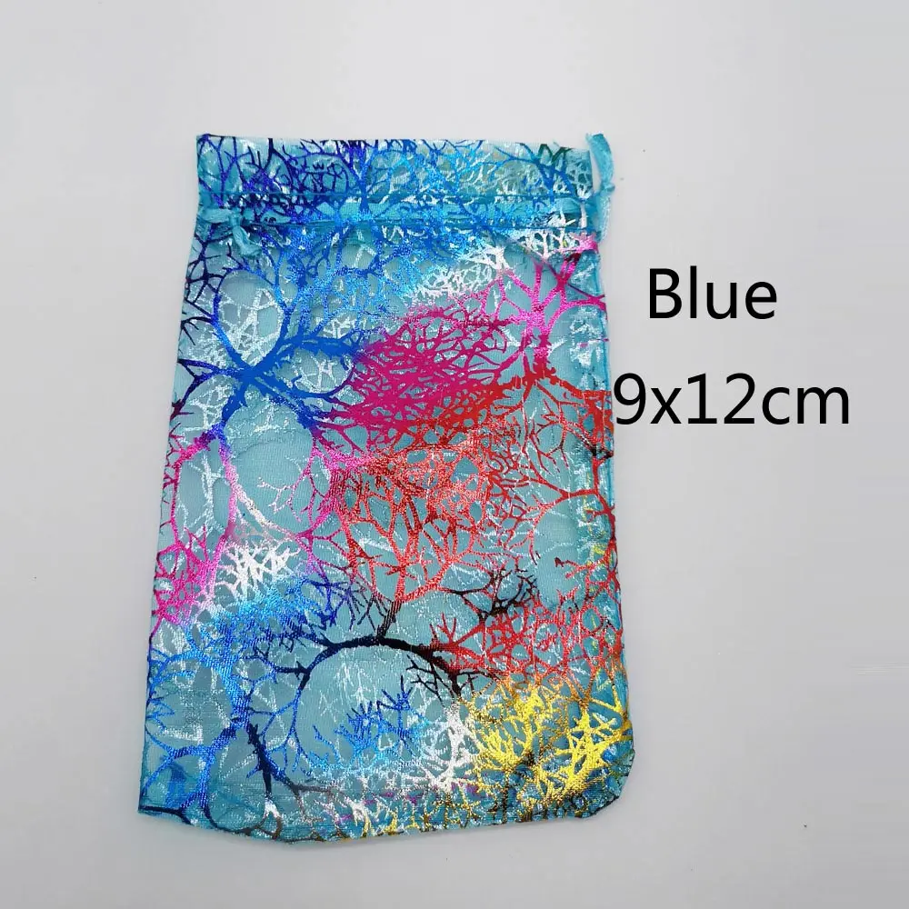 Blue 9x12cm 500 шт. синяя Коралловая органза сумка мешок со шнурком сумка шкатулка для украшений Подарок для СР Рождественская коробка витрина для украшений сумки - Цвет: Blue 9x12cm
