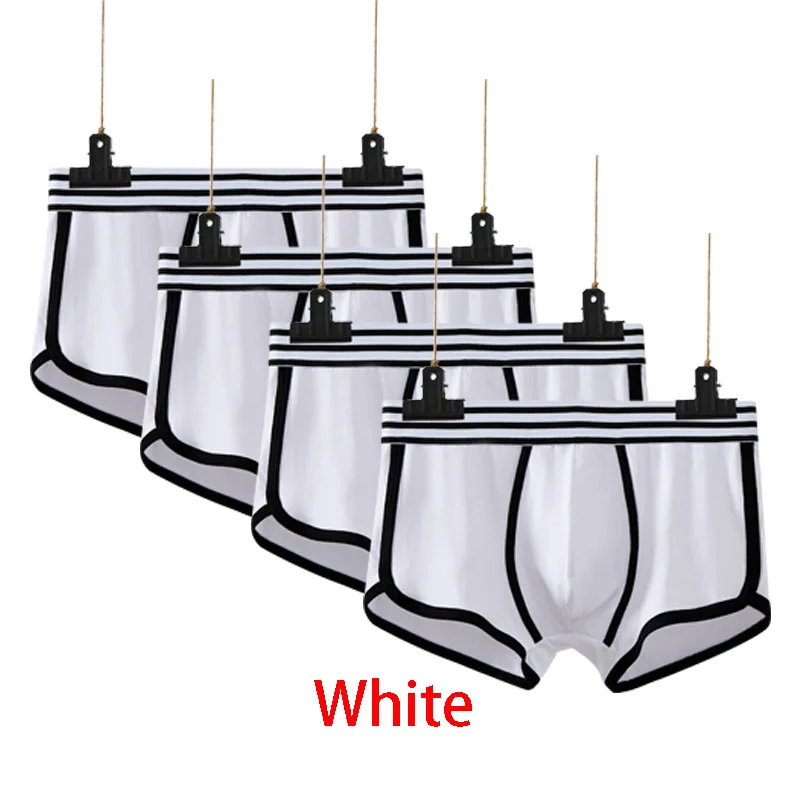 White 4 шт./партия, мужское нижнее белье, боксеры, хлопок, Cuecas, боксеры для мужчин, s, боксеры, нижнее белье, низкая талия, U выпуклая сумка, мужские и дышащие трусы - Цвет: White